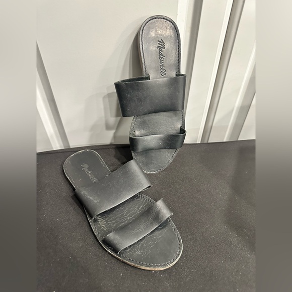 Madewell Shoes - Madewell Boardwalk Black Leather Slides, Wide Band Flats Made in Brazil Sz 7